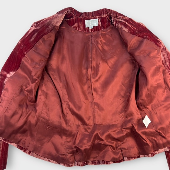 VINTAGE Alberto Makali Y2K Women Silk Velvet Jacket Burgundy Romantic Whimsigoth - Picture 8 of 15